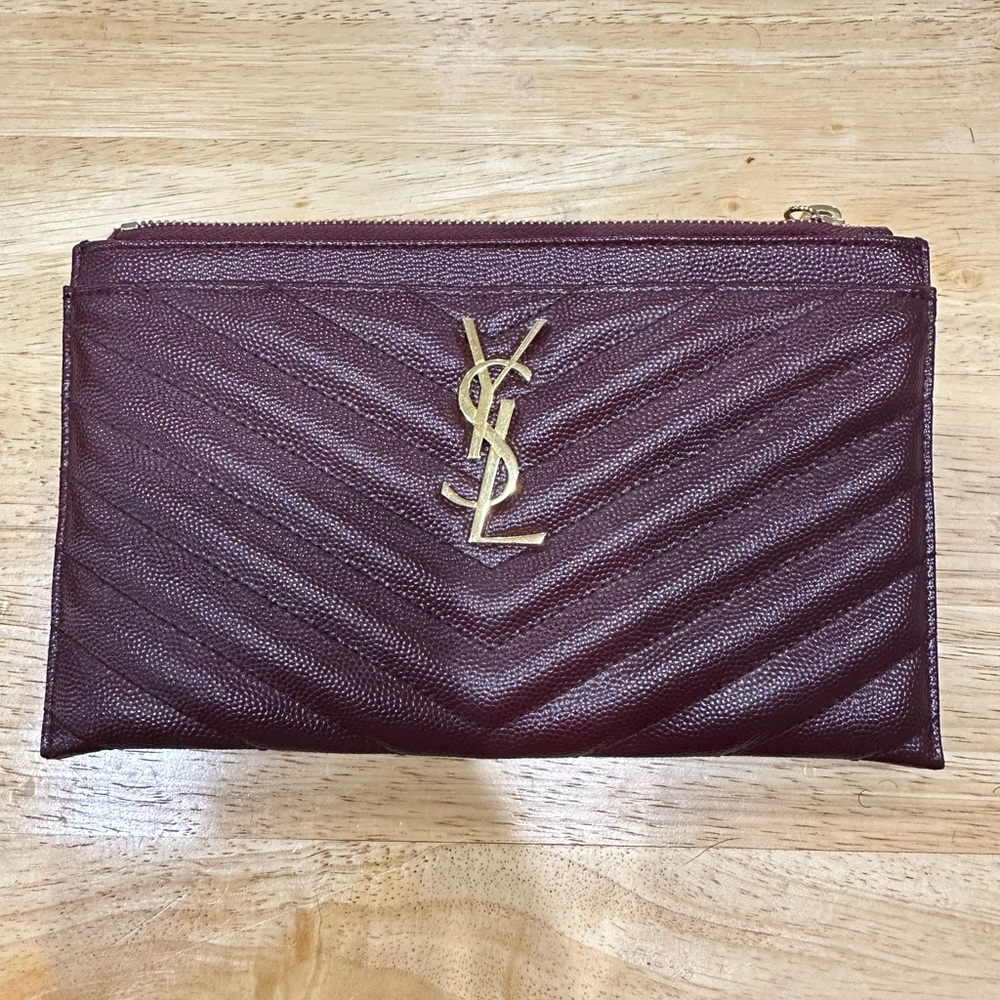 SAINT LAURENT
Grain De Poudre Chevron Monogram Bill Pouch Red